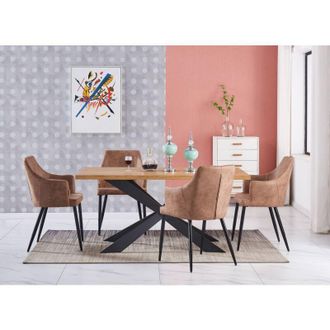 Life Interiors Life Interiors - Juego De Comedor Duke Lux Zarah: Mesa De Comedor De Madera De Nogal Y Juego De 4 Sillas De Comedor De Cuero Marr&oacute;n Oscuro - Comedor C