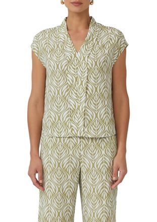 s.Oliver Black Label Kurzarmbluse S.OLIVER BLACK LABEL, Damen, Gr. 34, gr&uuml;n (sage gr&uuml;n), Web, Obermaterial: 100% Viskose, bedruckt, regular fit taillenbedeckt, V-Ausschnit