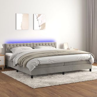vidaXL Vidaxl - Cama Box Spring Colch&oacute;n Y Led Terciopelo Gris Claro 200x200 Cm