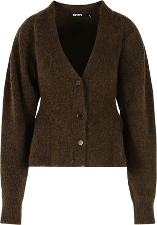 Rotate Brown Ruffled Flared Alpaca-Blend Cardigan