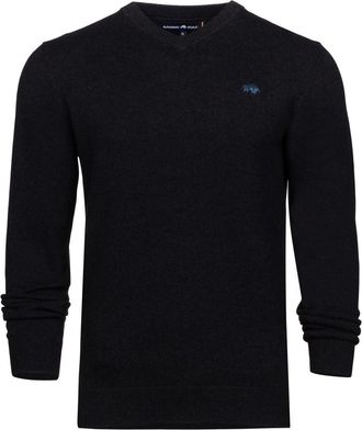 Raging Bull Mens Classic Knitted Cashmere Blend V Neck Jumper (L) (Black)