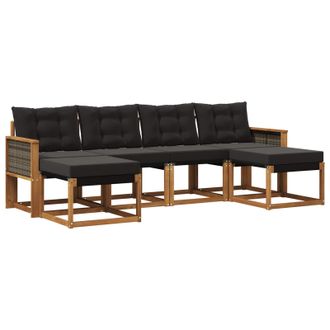 vidaXL Conjunto De Sof&aacute;s De Exterior Con Coj&iacute;n 6 Pcs Natural Y Negro Vidaxl