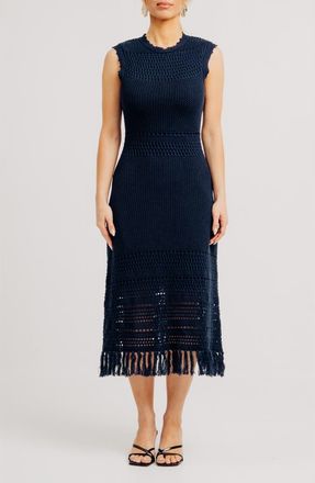 Ronny Kobo Colette Open Stitch Cotton & Cashmere Sweater Dress in Navy at Nordstrom, Size X-Small
