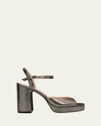 Stuart Weitzman Dayna II Leather Noir Ankle-Strap Platform Sandals