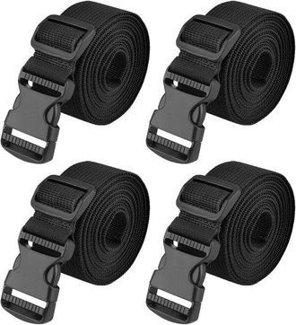 No Brand Correas Para Equipaje (4 Unidades) - Correas Ajustables Para Maletas Con Hebillas - Negras, 38 Mm, 2,5 Metros - Ideales Para Viajes, Acampadas Y Activ
