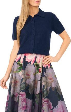 Ted Baker Short Sleeve Polo Sweater in Indigo Night at Nordstrom, Size X-Large