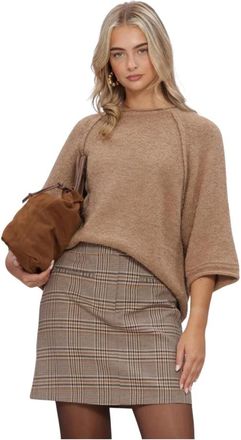 Simple Knit-karm-bou-26-3 - Dames - Ronde hals truien - Beige - M - Wol - Truien & Vesten