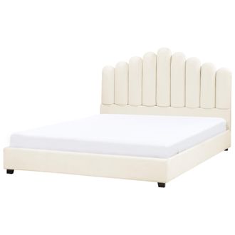 Beliani Cama Con Somier De Terciopelo Cabecero De Concha Marina Blanco Crema 180 X 200 Cm Vincennes