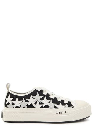 Amiri Stars Appliqu&eacute;d Leather and Canvas Sneakers - Black And White - 45 (IT45 / UK11)