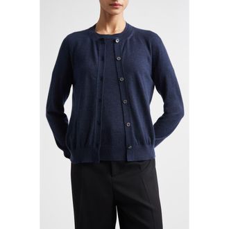 Johnstons of Elgin Honor Cashmere Crewneck Cardigan in Barra Navy at Nordstrom, Size X-Small