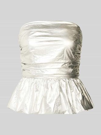Mango Regular Fit Blusentop mit seitlichen Raffungen Modell BALOON in Silber, Gr&ouml;&szlig;e L