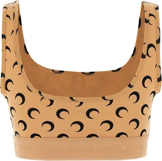 Marine Serre Moon-Printed Jersey Crop Top - Tan