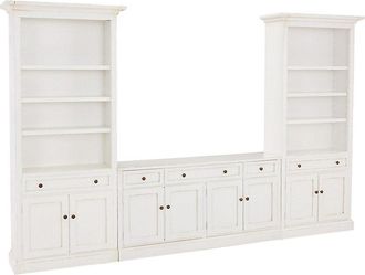 Ballard Designs Casa Florentina Josephina 3-Piece Media Console with Cabinet Bookcases - Saturated Snow White - Ballard Designs