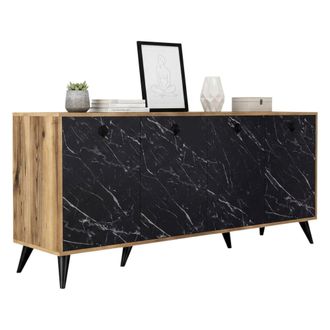 Dmora Credenza Ernie, Alacena 2 Estantes, 4 Puertas, 6 Compartimientos, 180x45x80h Cm Marr&oacute;n Nogal