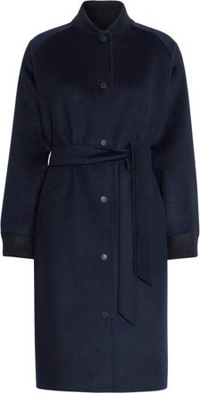 Max Mara Enkelknoops midi-jas van dubbel gedrapeerde stof - Dames - Jas met riem - Blauw - 2XS - Wol - Jassen