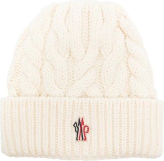 Moncler Accessories, female, White, ONE SIZE, White Cable Knit Beanie Hat