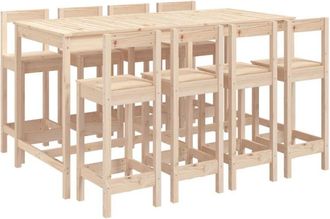vidaXL Set De Mesa Y Taburetes Altos Jard&iacute;n 9 Pzas Madera Maciza Pino Vidaxl