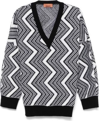 Missoni Witte Gebreide Trui voor Vrouwen - Dames - V-hals truien - Veelkleurig - M - Truien & Vesten