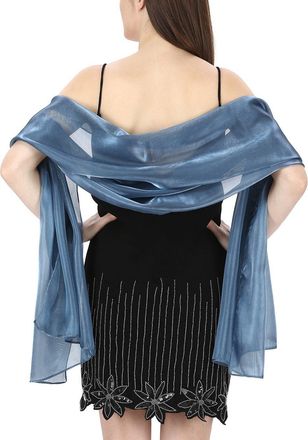 World of Shawls Silky Iridescent Wrap Stole Shawl For Weddings Bridal Bridesmaids Evening Wear Prom & Parties (Denim Grey)