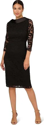 Adrianna Papell Roll Neck Sheath Dress Womens Dress Black : 2, Cotton/Nylon/Satin