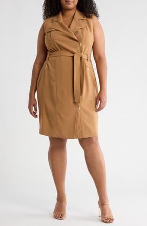 Calvin Klein Tie Waist Moto Dress in Luggage at Nordstrom Rack, Size 16W