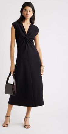 Nordstrom Twist Front Cap Sleeve Midi Dress in Black at Nordstrom, Size Xx-Large