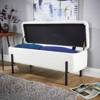 Home Source Industries Storage Ottoman White Boucle Teddy Fur Metal Legs Compact Bench Furniture Seat
