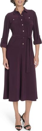Tommy Hilfiger Roll Tab Sleeve Midi Dress in Aubergine at Nordstrom Rack, Size 18
