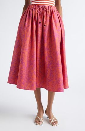 Max Mara Berlina Jacquard Cotton & Silk Midi Skirt in Coral at Nordstrom, Size 12