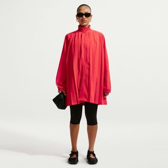 Nike Womens Nike Sportswear Oversized Long-Sleeve Pleated Mini Dress in Red | IF0558-696