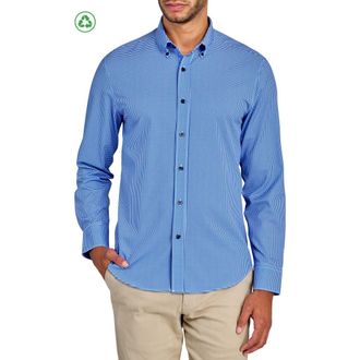 ConStruct Slim Fit Micro Plaid Recycled 4-Way Stretch Performance Long Sleeve Shirt in Blue at Nordstrom, Size Xx-Large