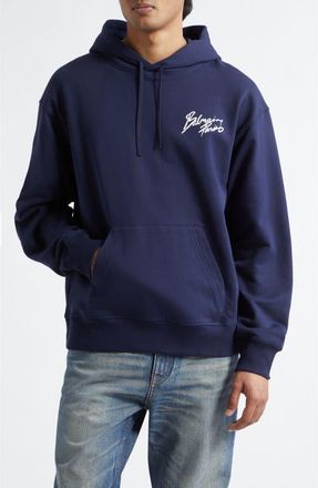Balmain Paris Brush Logo Fleece Hoodie in Siv Navy/White at Nordstrom, Size Xxx-Large