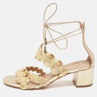 Aquazzura Gold Leather Ankle Strap Sandals