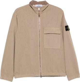 Stone Island Overshirt - Heren - Zomerjassen - Bruin - L - Wol - Jassen