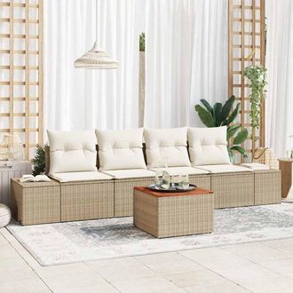 vidaXL Vidaxl - Conjunto De Sof&aacute; De Jard&iacute;n Con Coj&iacute;n 5 Pcs Beige Polirat&aacute;n