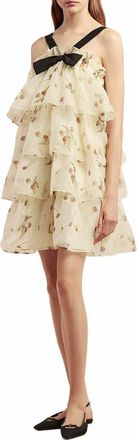 Rebecca Taylor Cherry Tiered Organza Dress in Cherry Print Ivory Combo at Nordstrom, Size 10