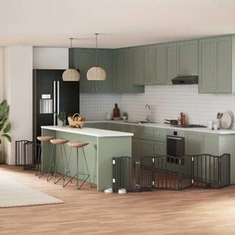 vidaXL Puerta Para Perros Plegable 9 Paneles Madera &Aacute;lamo Negra 450 Cm Vidaxl