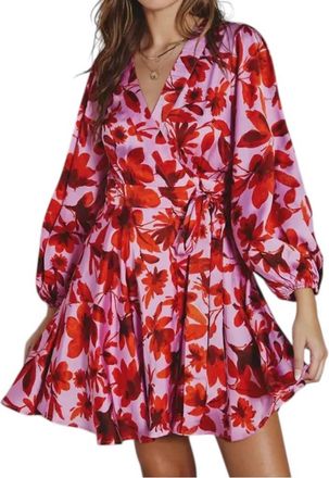 Dress Forum Satin Wrap Mini Dress In Pink/red