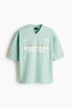 H&M Oversized Fit Printed Mesh T-shirt in Mint Green/system at Nordstrom, Size Xx-Large