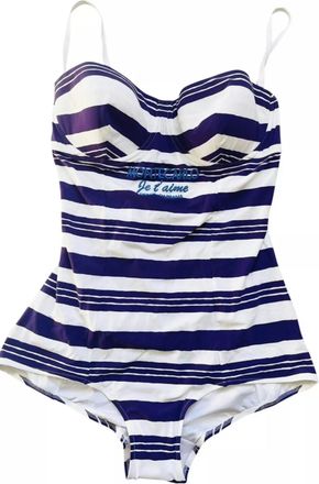 Dolce & Gabbana Blue and White Striped Swimsuit Size S