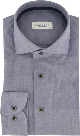 Profuomo Overhemden, Heren, Blauw, XL, Katoen, Blauw Flanel Zakelijk Overhemd