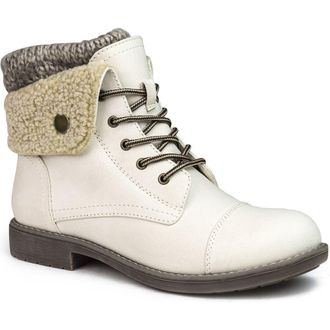 White Mountain Cliffs by White Mountain Duena Faux Shearling Lined Lace-Up Boot in Winter White/Burn/Fa at Nordstrom Rack, Size 9.5