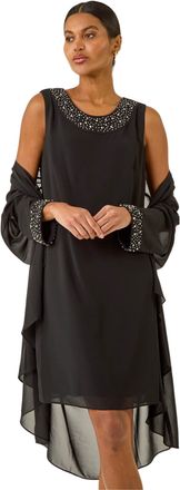 Roman Womens Sparkle Shift Dress & Shrug - Black - Size 10 UK