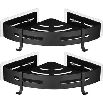 OEM Etagere Angle Douche - Aluminium 6063 - Fixation Adhesif Sans Per&ccedil;age - Charge 10 Kg - Noir - 2 Pieces