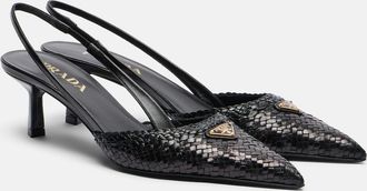 Prada Woven leather slingback pumps