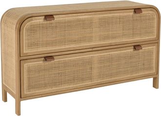 Macabane C&oacute;moda redondeada de mindi y rat&aacute;n natural con 2 cajones