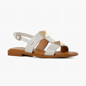 All Black Womens Pyramid Stud Sandal In White