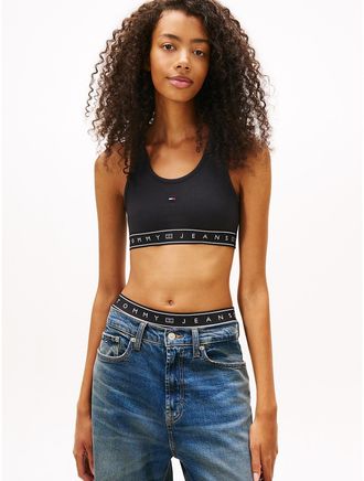 Tommy Hilfiger Womens Tommy Jeans Logo Tape Racerback Bra Top - Black - XL