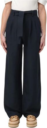 Woolrich Wijde Pijpen Broek met Hoge Taille - Dames - Wijde Broeken - Blauw - XS - Wol - Broeken