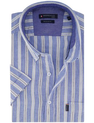 Giordano Blauw overhemd katoenblend Giordano korte mouwen met strepen